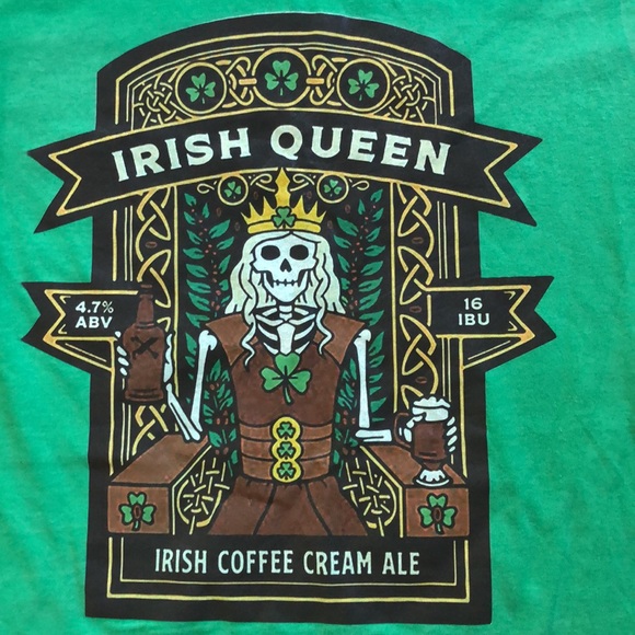 Irish Queen -Irish Coffee Cream Ale unisex green tee shirt - Picture 2 of 11
